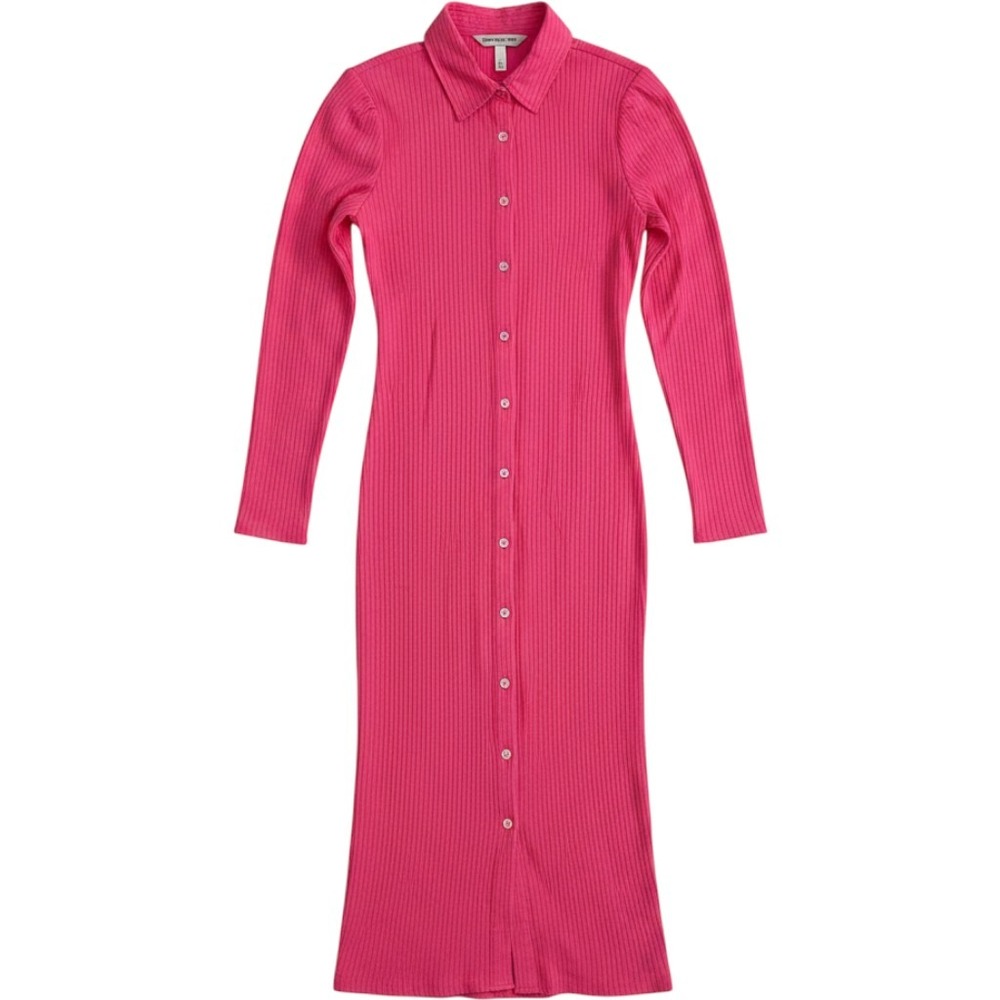 Amanda Uprichard Pink Ribbed Button Down Long Sleeve Midi Shirt Dress Small